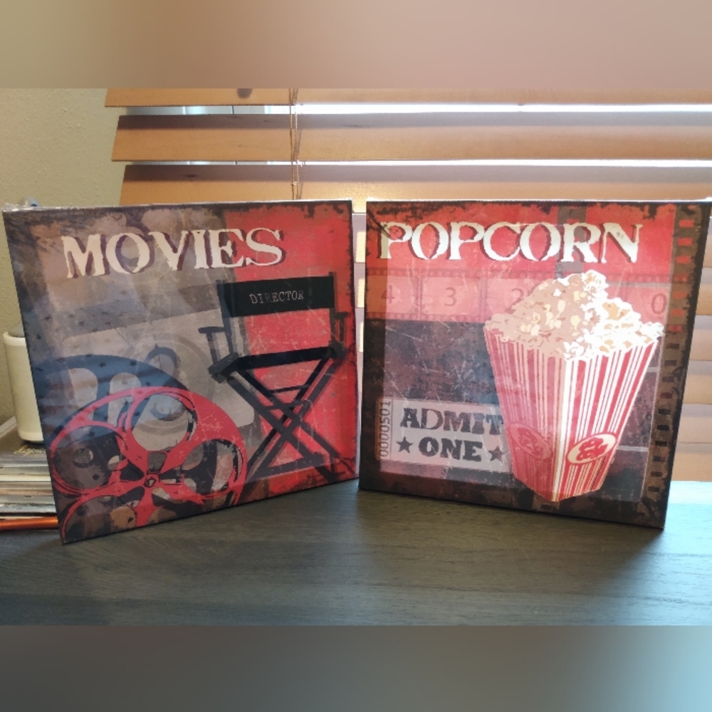 🔴 LAST CHANCE "Movies" and "Popcorn" Canvas Wall Art Bundle
